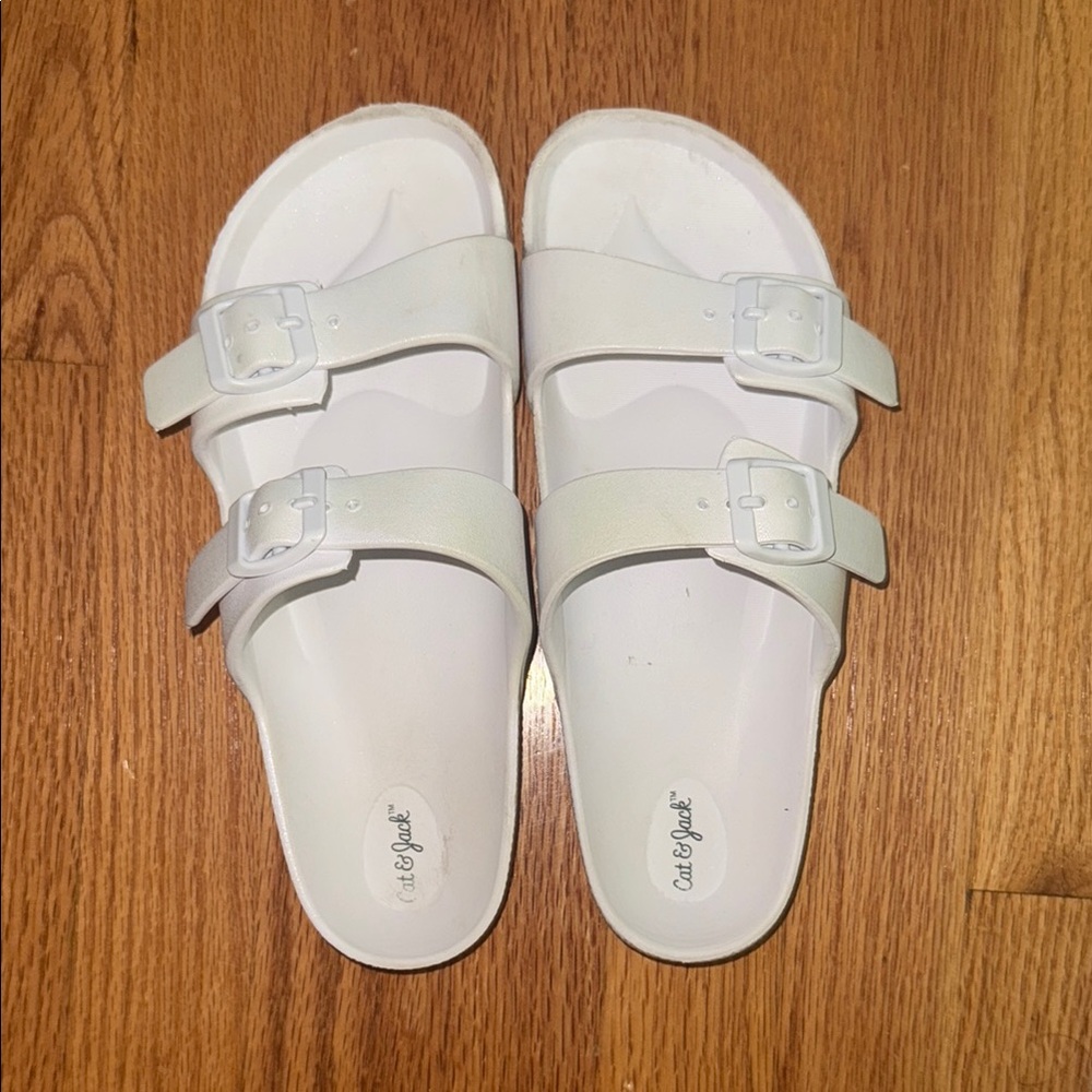 Women’s Cat And Jack Sparkly White Two Strap Sandals
